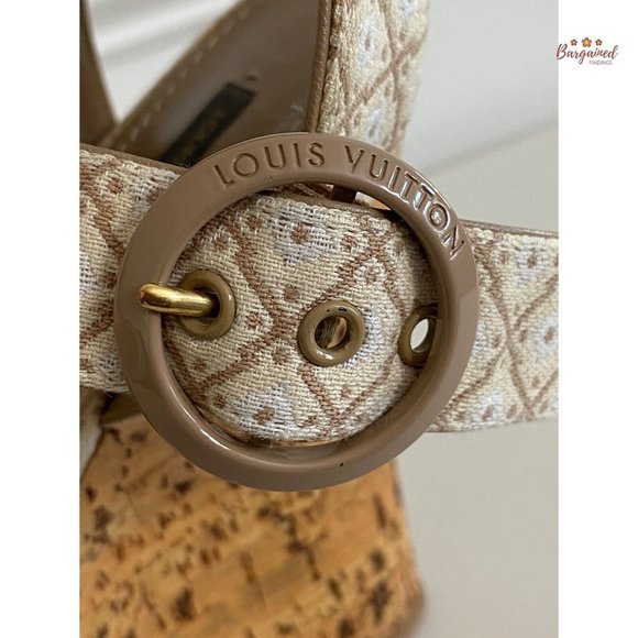 Authentic Louis Vuitton Cream Beige Printed Wedge Cork Platform Sandals 39.5/9.5 - Picture 4 of 14